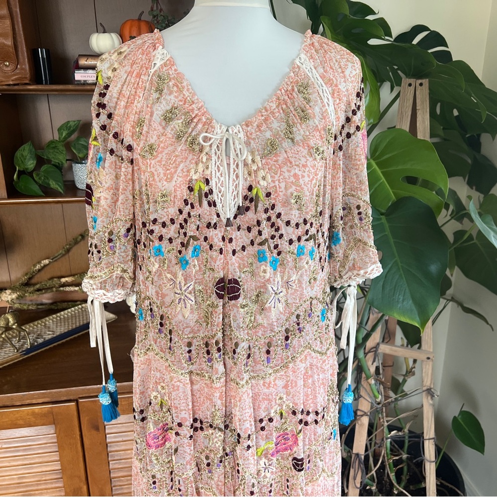 Free People Party Rosalie Beaded Mesh Maxi Specialty Dress S - Picture 5 of 16